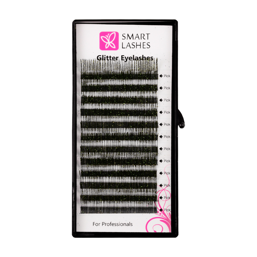 Cils pailletés - Vert - C - 0.20 mm x 14 mm | Smart Lashes