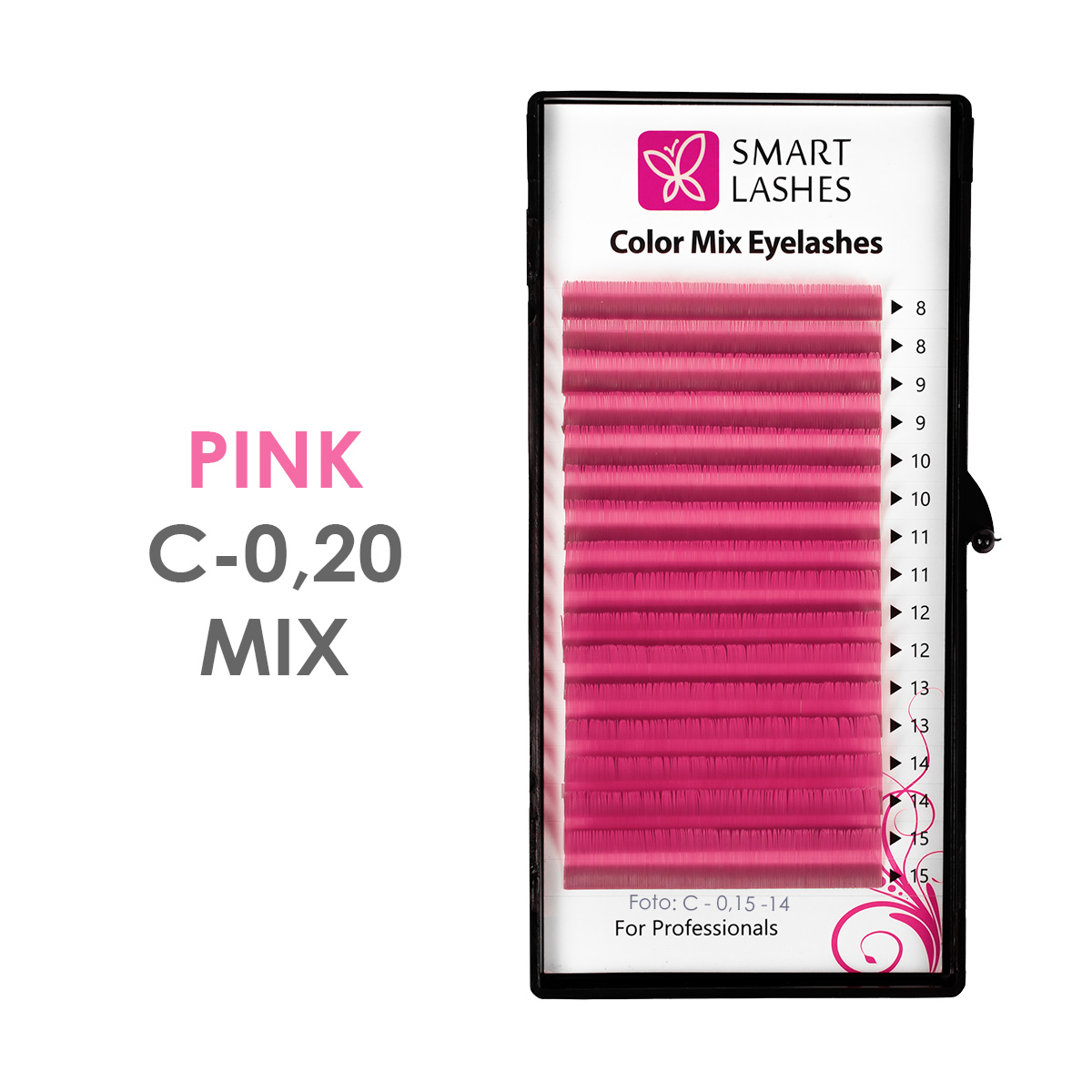 Cils roses - C - 0,20 mm x 8 - 15 mm - 16 lignes | Smart Lashes