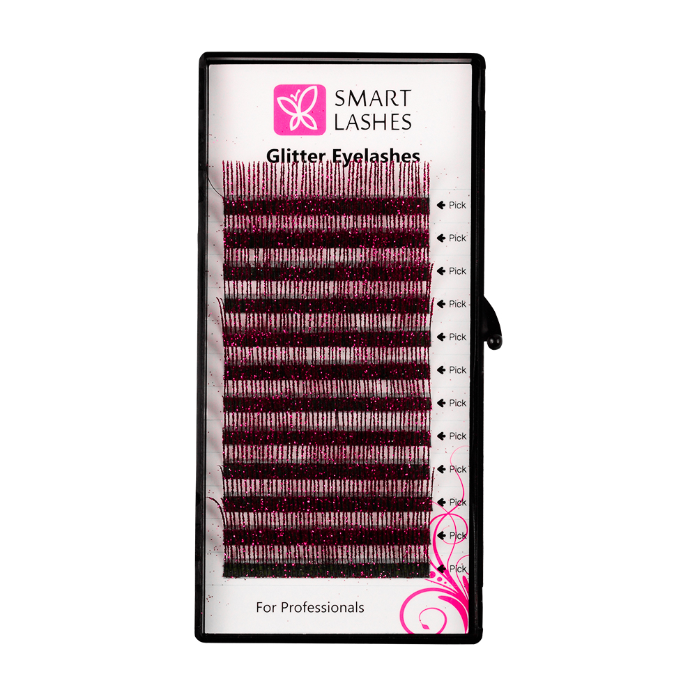 Cils pailletés - Rose - C - 0.20 mm x 14 mm | Smart Lashes